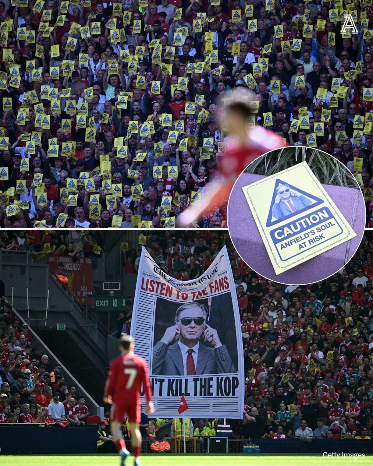 举黄牌警告，利物浦球迷抗议俱乐部未来三个赛季提高票价